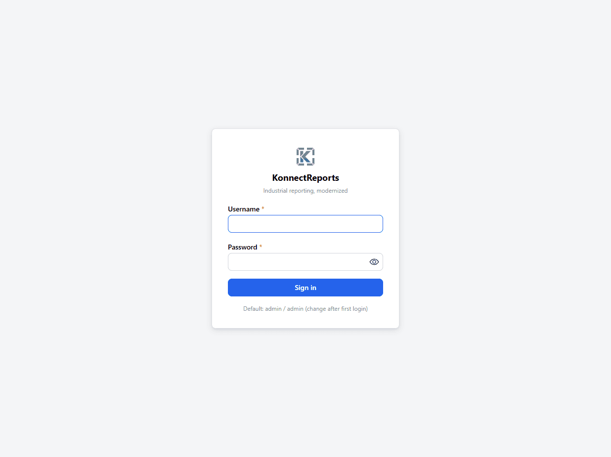 KonnectReports sign-in screen